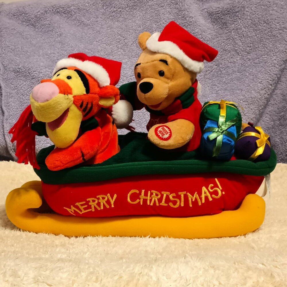 Preloved Disney's Winnie The Pooh & Tigger in a Merry Christmas Sleigh Plush Toy
